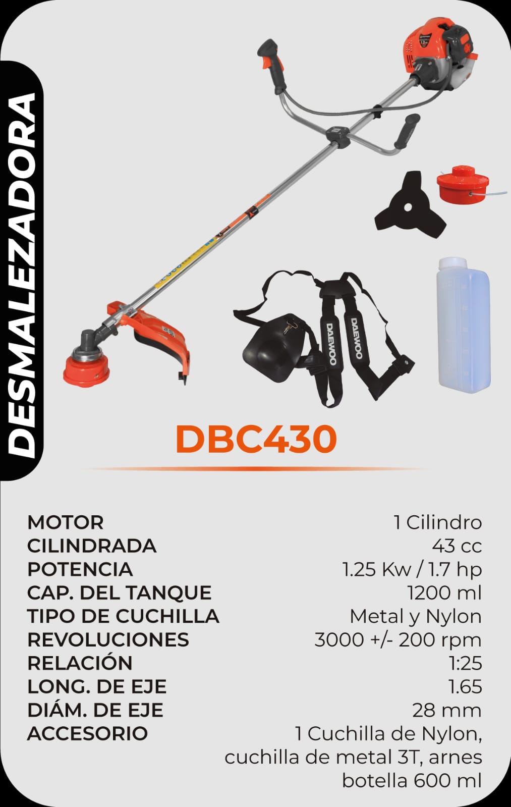 Desmalezadora Daewoo 1,2kv 43cc - Imagen 2