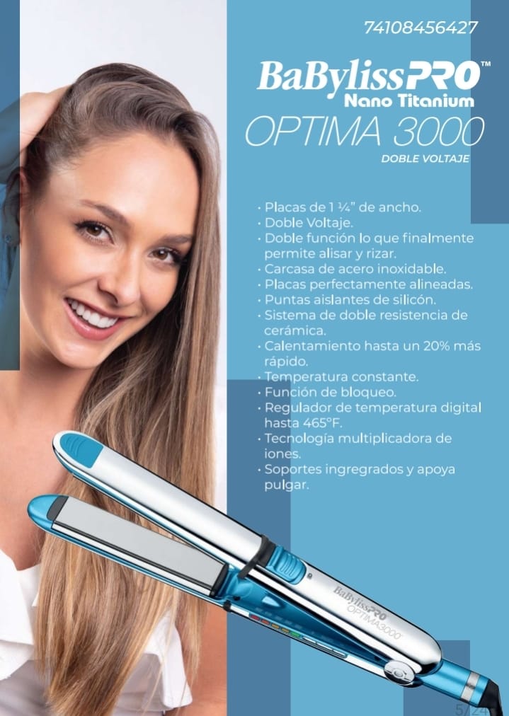 Planchita BABYLISS PRO Nano Titanium OPTIMA 3000 465F/240C - Imagen 2