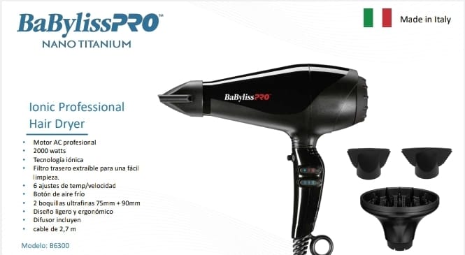 Secador de Pelo BabyLiss Ionic 2000watts c/Dif.